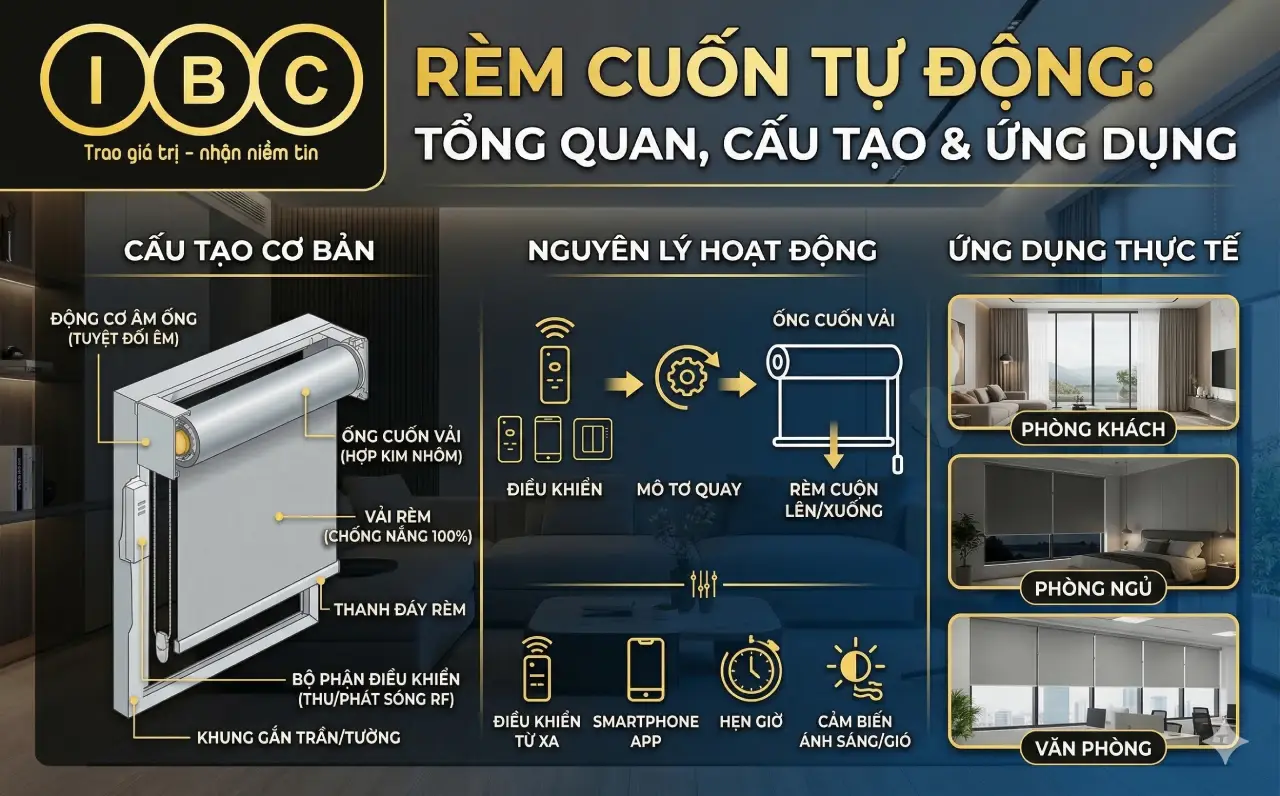 Rèm cuốn tự động là gì? Cấu tạo, nguyên lý và ứng dụng thực tế