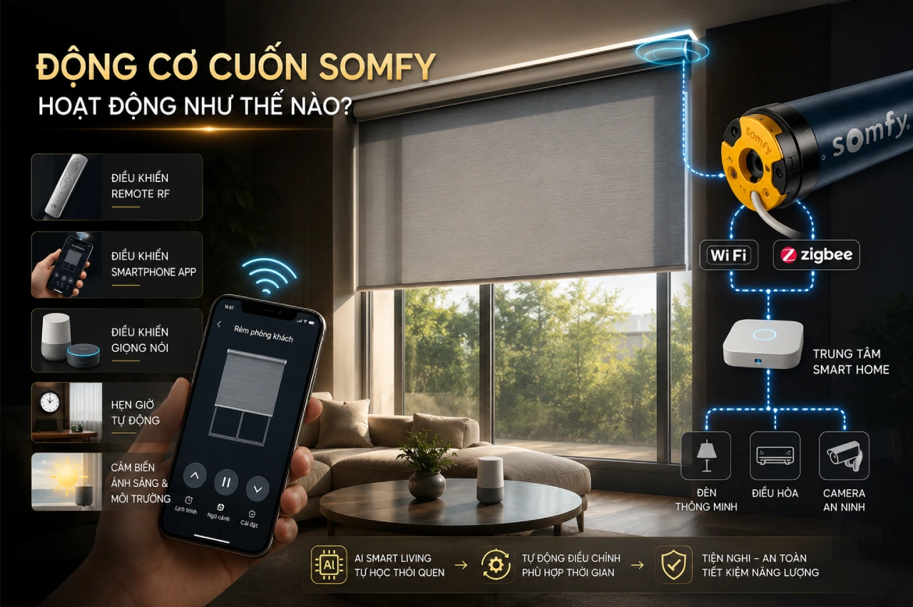Động Cơ Cuốn Somfy Tích Hợp Điều Khiển Từ Xa Hoạt Động Như Thế Nào
