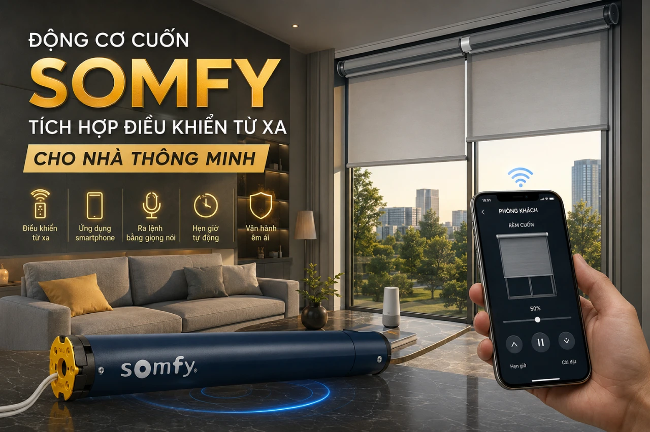 Động cơ cuốn Somfy tích hợp điều khiển từ xa cho nhà thông minh dd