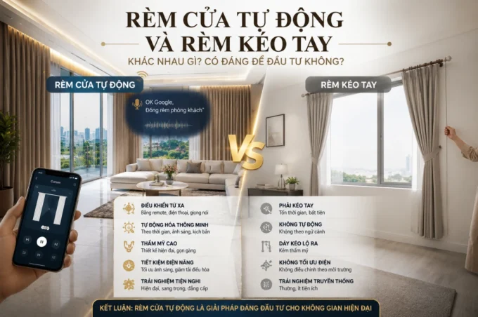 Rèm cửa tự động và rèm kéo tay khác nhau gì Có đáng để đầu tư không dd