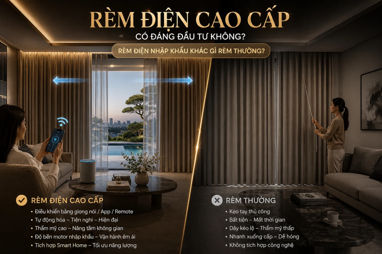 Rèm điện cao cấp có đáng đầu tư không Rèm điện nhập khẩu khác gì rèm thường dd