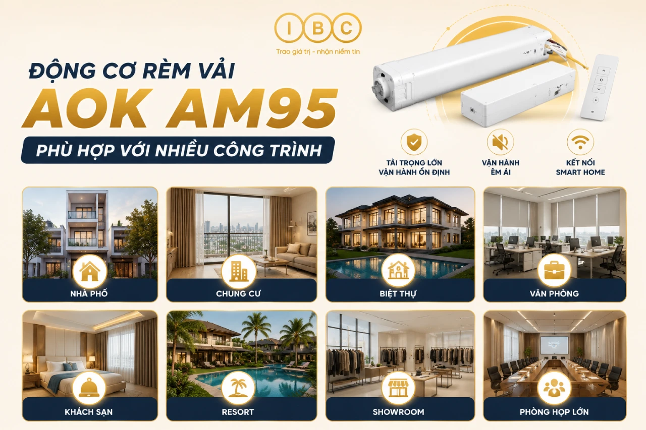 Động cơ rèm vải AOK AM95 phù hợp với những công trình nào
